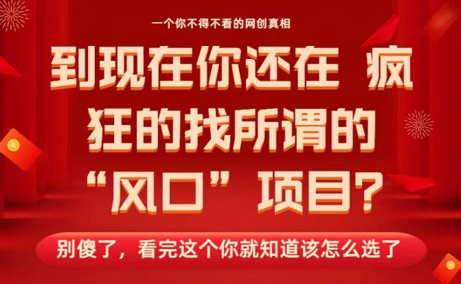 马上26年了，你还在找所谓的风口项目？别傻了，看完这个你全都懂了！【揭秘】-易得个人分享