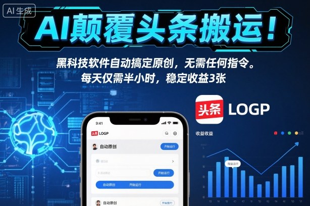 AI颠覆头条搬运！黑科技软件自动搞定原创，无需任何指令。每天仅需半小时，稳定收益3张【揭秘】-易得个人分享