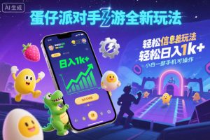 蛋仔派对手游全新玩法，轻松日入1k+，风口信息差玩法，当天见收益，小白一部手机可操作-易得个人分享