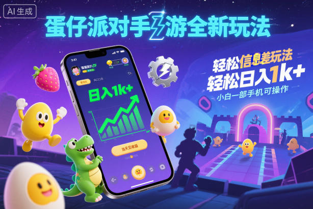 蛋仔派对手游全新玩法，轻松日入1k+，风口信息差玩法，当天见收益，小白一部手机可操作-易得个人分享