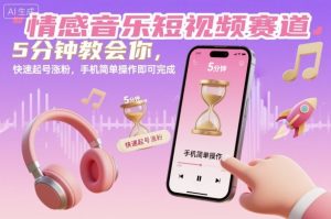 情感音乐短视频赛道，5分钟教会你，快速起号涨粉，手机简单操作即可完成-易得个人分享