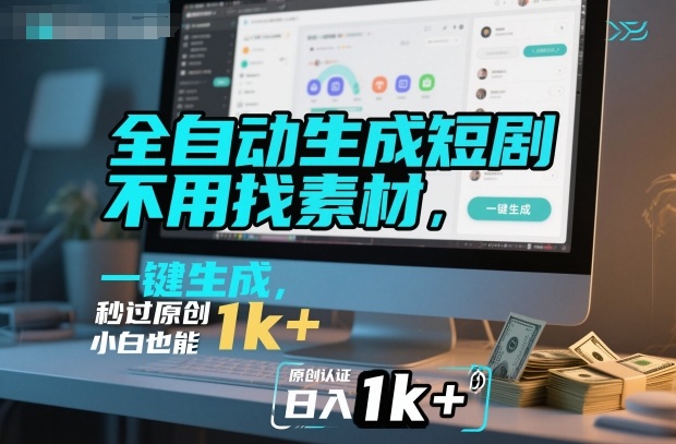 全自动生成短剧，不用找素材，不用剪辑，一键生成，秒过原创，小白也能轻松日入1k+【揭秘】-易得个人分享