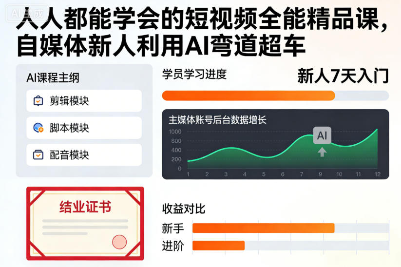 人人都能学会的短视频全能精品课，自媒体新人利用AI弯道超车-易得个人分享