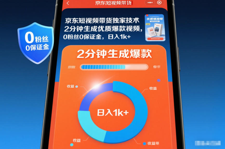 京东短视频带货独家技术，2分钟生成一条优质爆款视频，0粉丝0保证金，日入1k+【揭秘】-易得个人分享