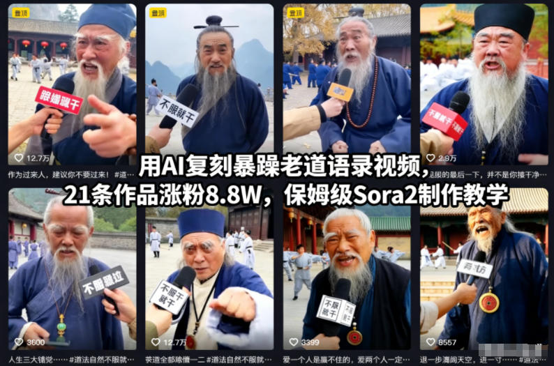 用AI复刻暴躁老道语录视频，21条作品涨粉8.8W，保姆级Sora2制作教学-易得个人分享