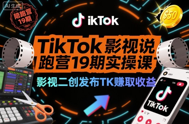 TikTok影视解说陪跑营19期实操课，影视二创发布TK賺取收益，万播收益50美金（更新）-易得个人分享