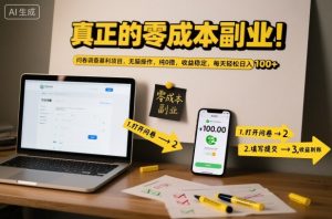 真正的零成本副业！问卷调查暴利项目，无脑操作，纯0撸，收益稳定，每天轻松日入100+【揭秘】-易得个人分享