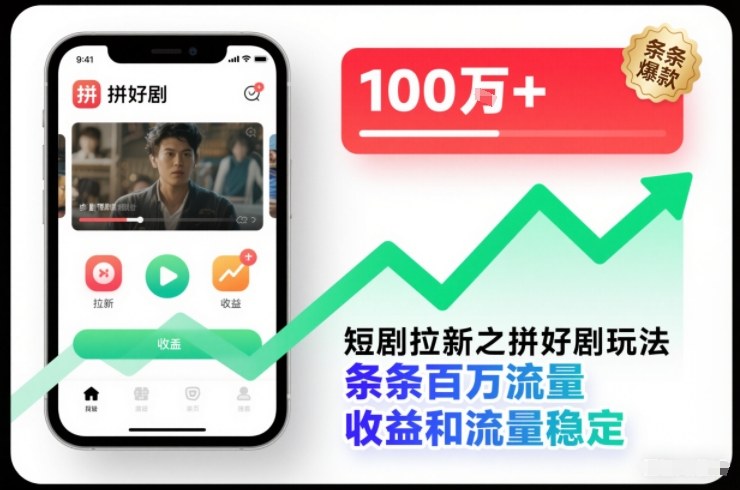 短剧拉新之拼好剧玩法，条条百万流量，收益和流量稳定-易得个人分享