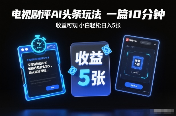 电视剧评AI头条玩法，一篇10分钟，收益可观，小白轻松日入5张+【独家】-易得个人分享