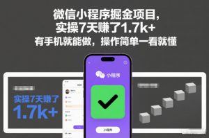 微信小程序掘金项目，实操7天賺了1.7k+，有手机就能做，操作简单一看就懂【揭秘】-易得个人分享