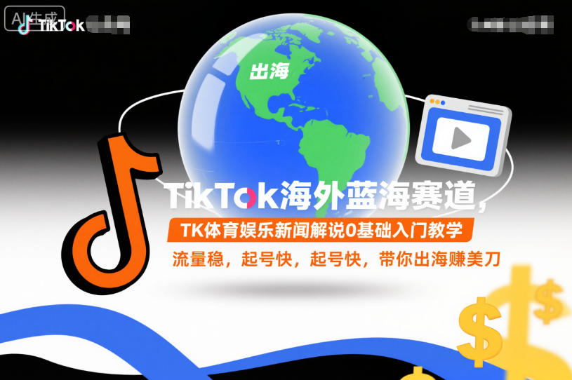 TikTok海外蓝海赛道，TK体育娱乐新闻解说0基础入门教学，流量稳，起号快，带你出海賺美刀-易得个人分享