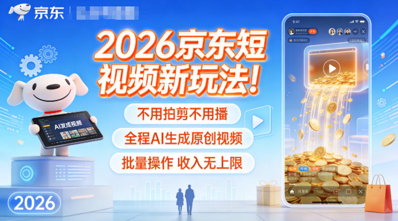 2026京东短视频新玩法！不用拍剪不用播，全程AI生成原创视频，批量操作收入无上限-易得个人分享