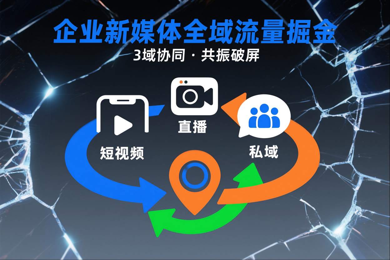 短视频全域商业模式，企业新媒体全域流量掘金，3域协同，共振破屏，短视频-直播-私域-地域-易得个人分享