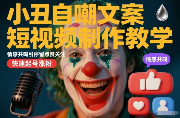 小丑自嘲文案短视频制作教学，情感共鸣引停留点赞关注，快速起号涨粉-易得个人分享