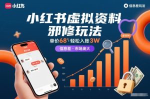 小红书虚拟资料邪修玩法，单价68，轻松入账3W，信息差玩法，市场庞大-易得个人分享