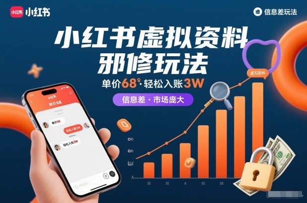 小红书虚拟资料邪修玩法，单价68，轻松入账3W，信息差玩法，市场庞大-易得个人分享