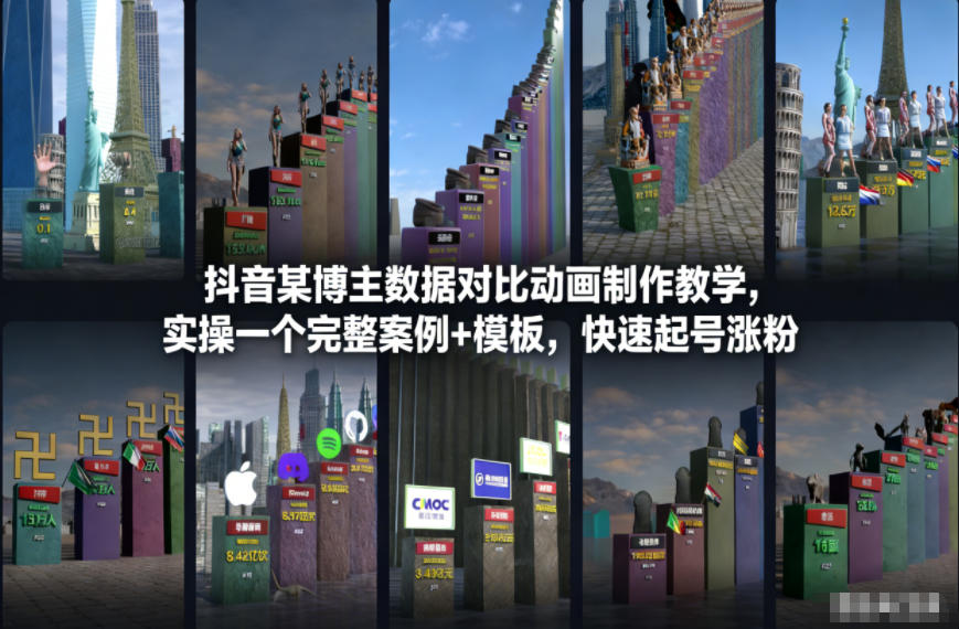 抖音某博主数据对比动画制作教学，实操完整案例+模板，快速起号涨粉-易得个人分享
