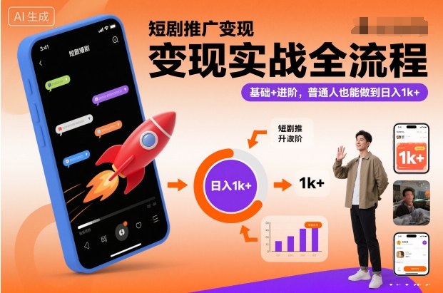 短剧推广变现实战全流程，基础+进阶，普通人也能做到日入1k+-易得个人分享