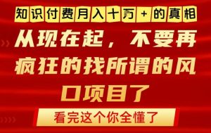 知识付费月入10个W的真相，做网创项目这一个就够了，不要再疯狂的找所谓的风口项目【揭秘】-易得个人分享