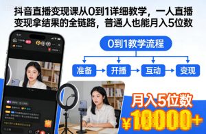 抖音直播变现课从0到1详细教学，一人直播变现拿结果的全链路，普通人也能月入5位数-易得个人分享