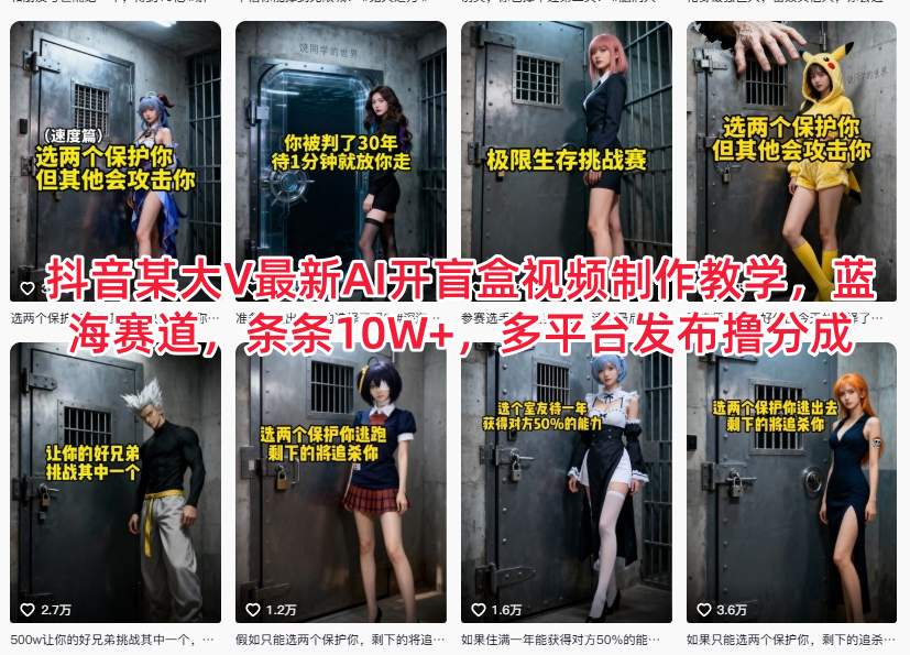 抖音某大V最新AI开盲盒视频制作教学，蓝海赛道，条条10W+，多平台发布撸分成-易得个人分享