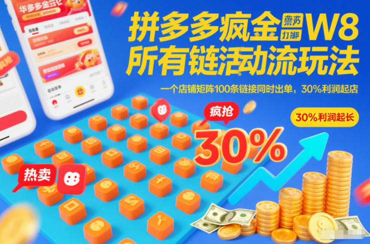 拼多多疯狂活动流玩法，所有链接全部打标，一个店铺矩阵100条链接同时出单，30%利润起店-易得个人分享