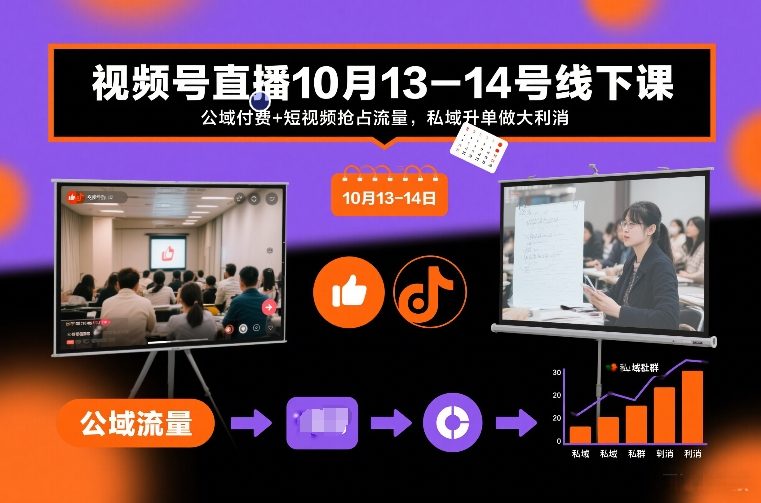 视频号直播10月13-14号线下课，公域付费+短视频抢占流量，私域升单做大利消-易得个人分享