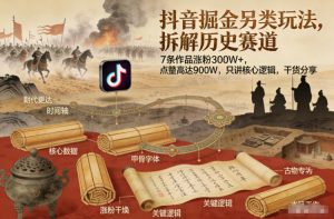 抖音掘金另类玩法，拆解历史赛道，7条作品涨粉300W+，点赞量高达900W，只讲核心逻辑，干货分享-易得个人分享