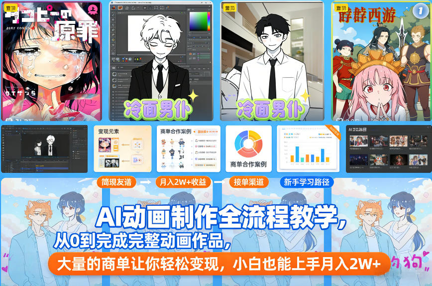 AI动画制作全流程教学，从0到完成完整动画作品，大量的商单让你轻松变现，小白也能上手月入2W+-易得个人分享