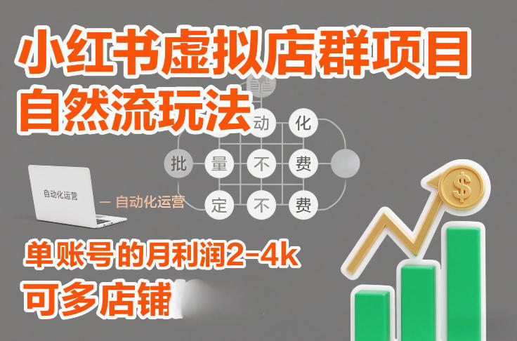 小红书虚拟店群项目，自然流玩法，批量自动化，稳定不费号，单账号的月利润2-4k，可多店矩阵-易得个人分享