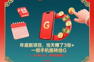 年底新项目，当天賺了3张+，一部手机搬砖挂G，5分钟上手，保姆级教程【揭秘】-易得个人分享