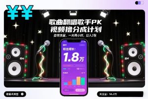 歌曲翻唱歌手PK视频撸分成计划，自带流量，一天两小时，日入2张-易得个人分享