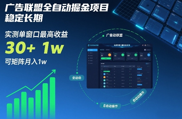 广告联盟全自动掘金项目，稳定长期，实测单窗口最高收益30+，可矩阵月入1w+【揭秘】-易得个人分享