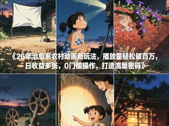 26年治愈系农村动画新玩法，播放量轻松破百万，日收益多张，0门槛操作，打造流量密码-易得个人分享