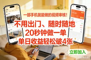 一部手机就能做的视频审核！不用出门，随时随地，20秒钟做一单，单日收益轻松破4张【揭秘】-易得个人分享