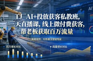 工厂AI+投放获客私教班，三天直播课，线上微付费获客，帮老板获取百万流量-易得个人分享