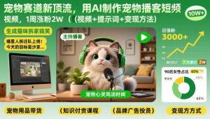 宠物赛道新顶流，用AI制作宠物播客短视频，1周涨粉2W（视频+提示词+变现方法）-易得个人分享