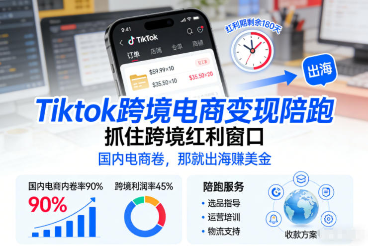 Tiktok跨境电商变现陪跑，抓住跨境红利窗口，国内电商卷，那就出海賺美金-易得个人分享