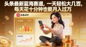 头条最新蓝海赛道，一天轻松大几张，每天花十分钟也能月入过1W【揭秘】-易得个人分享