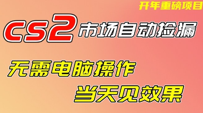 CS2市场自动捡漏项目，无需电脑操作，无需进入游戏，当天见效果，支持任何形式验证【揭秘】-易得个人分享