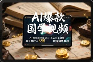 AI爆款国学视频，独家起号方法，小白直接上手，当天可见收益，单号日收入5张+附保姆级教程-易得个人分享