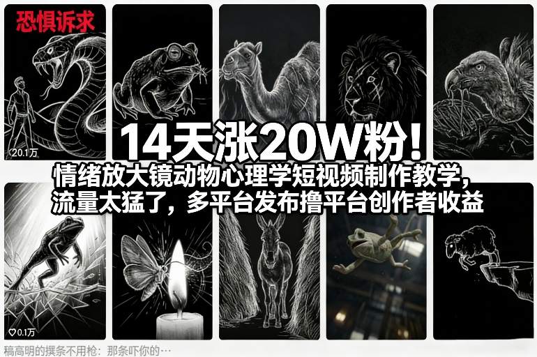 14天涨20W粉！情绪放大镜动物心理学短视频制作教学，流量太猛了，多平台发布撸平台创作者收益-易得个人分享