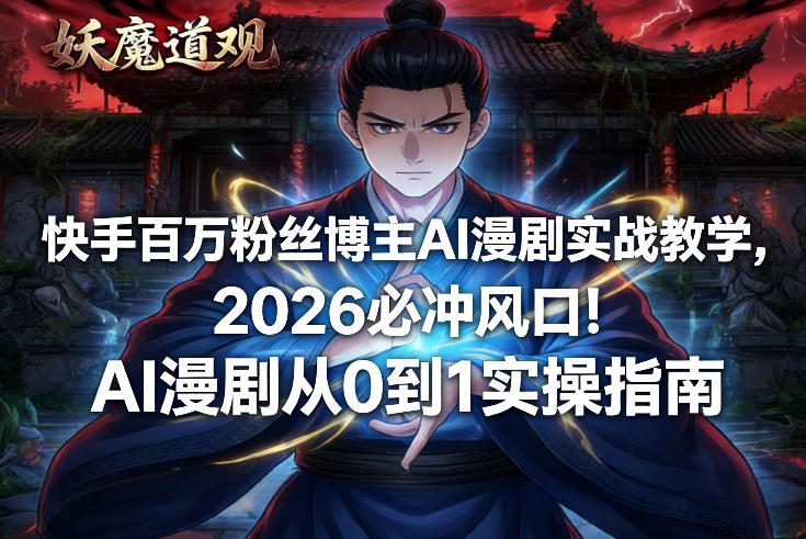 快手百万粉丝博主AI漫剧实战教学，2026必冲风口！AI漫剧从0到1实操指南-易得个人分享