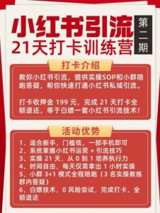 小红书引流21天打卡训练营第二期，助你快速打通小红书私域引流打粉-易得个人分享