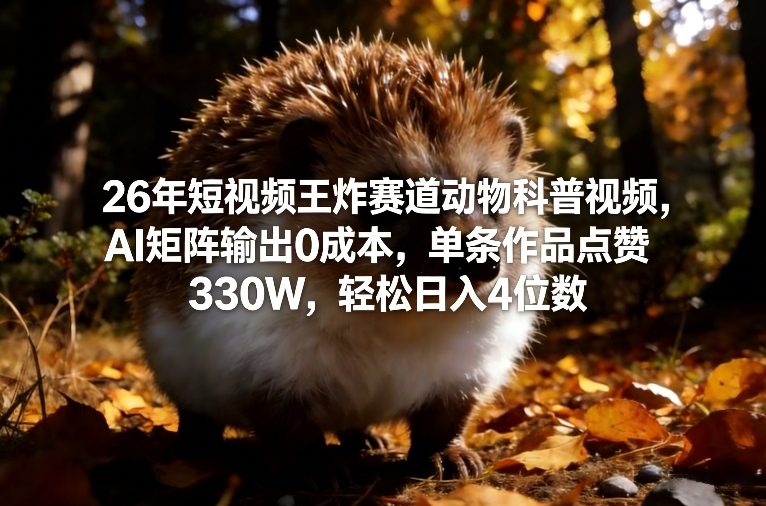 26年短视频王炸赛道动物科普视频，AI矩阵输出0成本，单条作品点赞330W，轻松日入4位数-易得个人分享